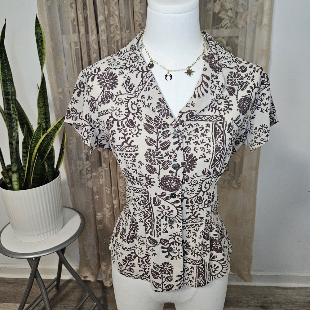 Covington Brown and Tan Floral Button Down Shirt